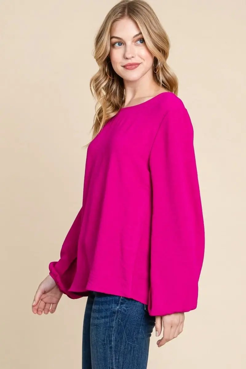 BOMBOM Textured Balloon Sleeve Top - Love Salve